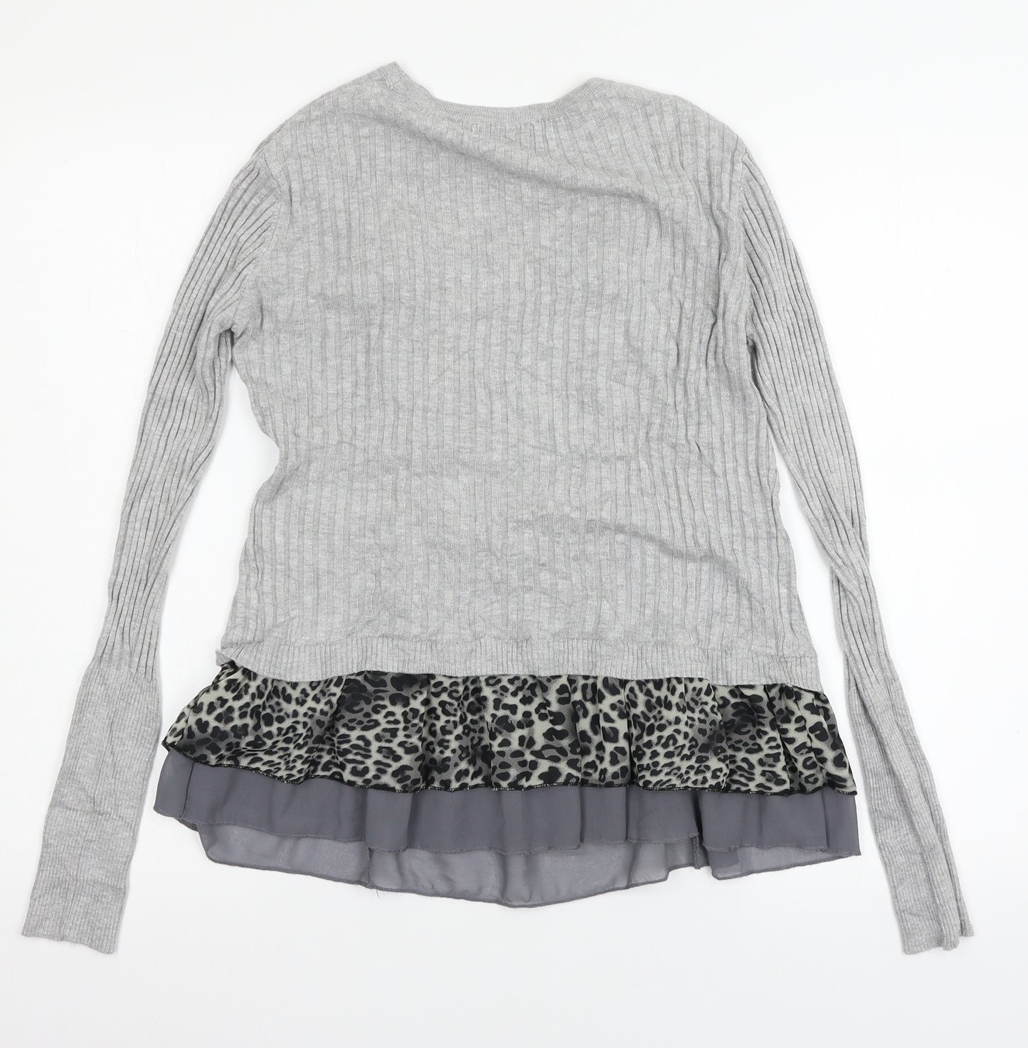 Damod Womens Grey Animal Print Knit Basic Blouse Size L
