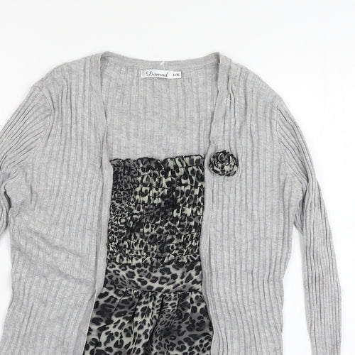 Damod Womens Grey Animal Print Knit Basic Blouse Size L
