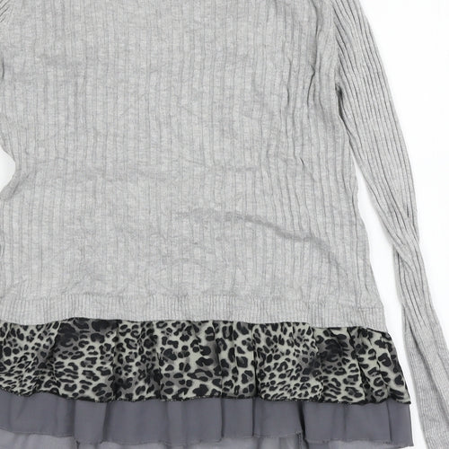 Damod Womens Grey Animal Print Knit Basic Blouse Size L