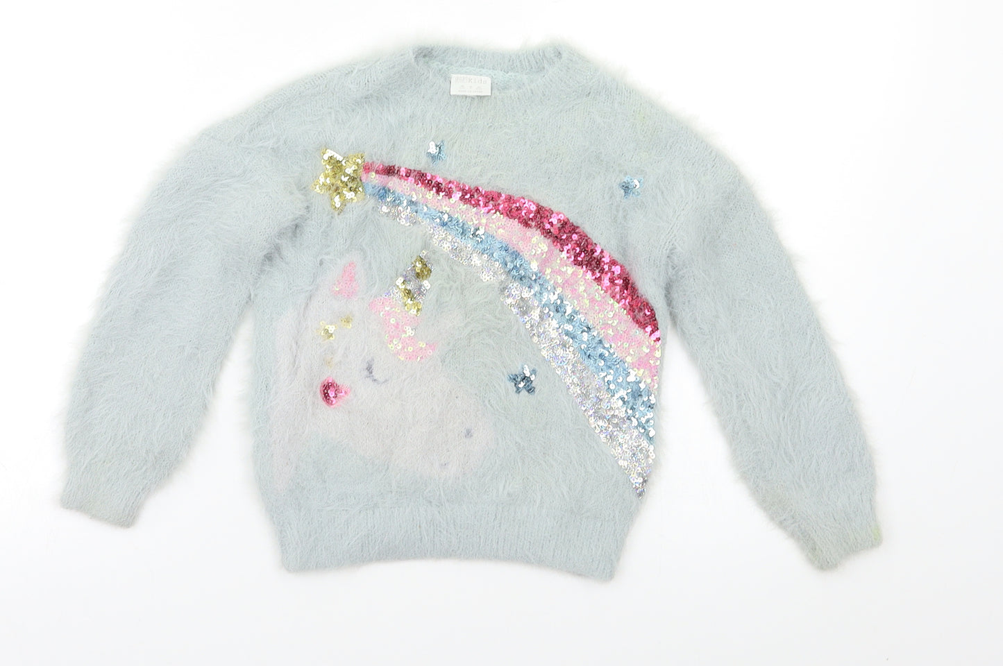 F&F Girls Blue   Pullover Jumper Size 4-5 Years  - Rainbow