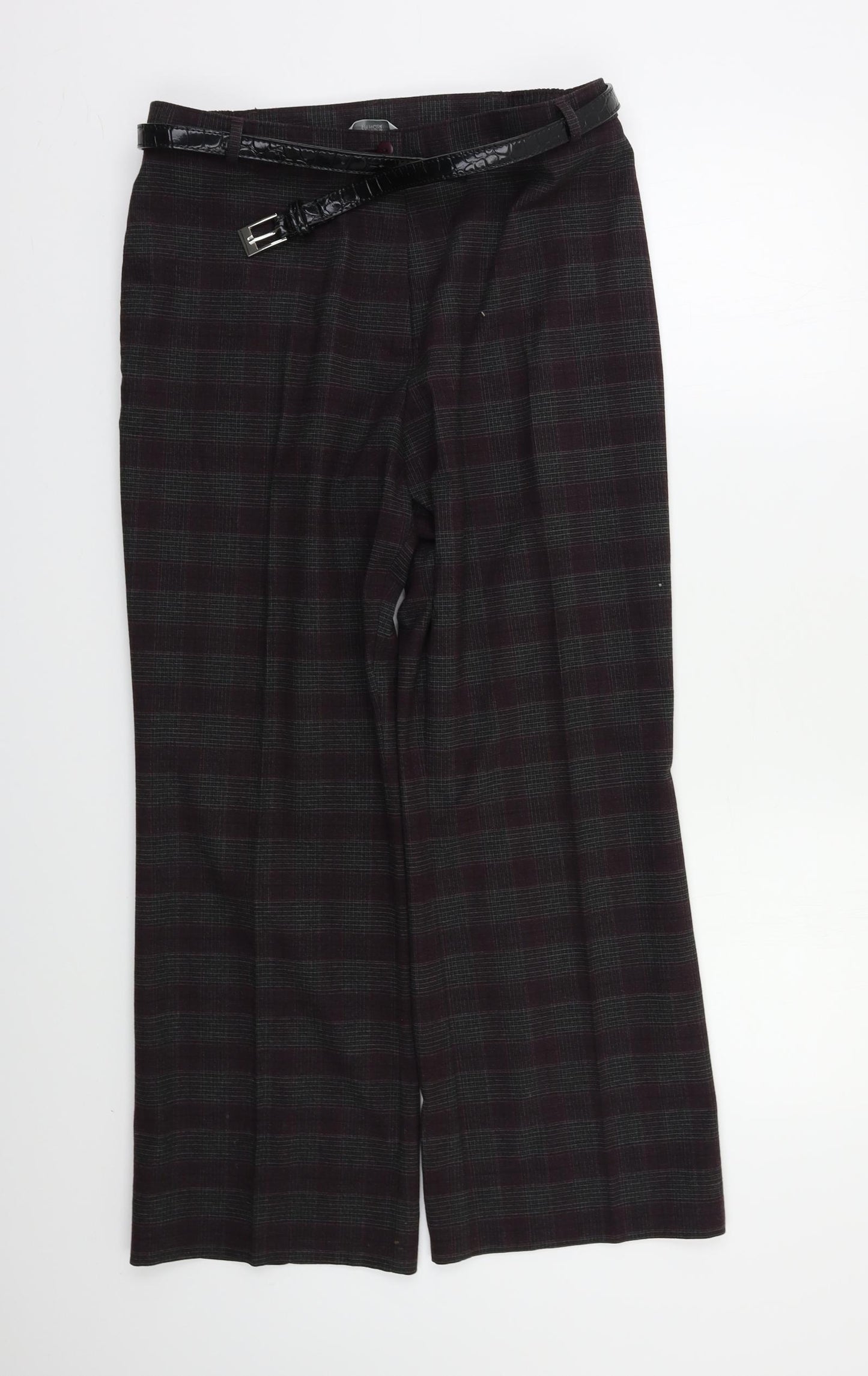 M&S Womens Purple Check  Trousers  Size 14 L25 in