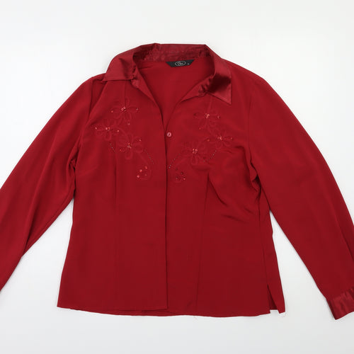 BM Womens Red Floral  Basic Button-Up Size 14