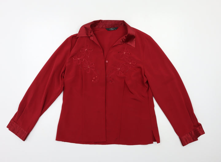 BM Womens Red Floral  Basic Button-Up Size 14