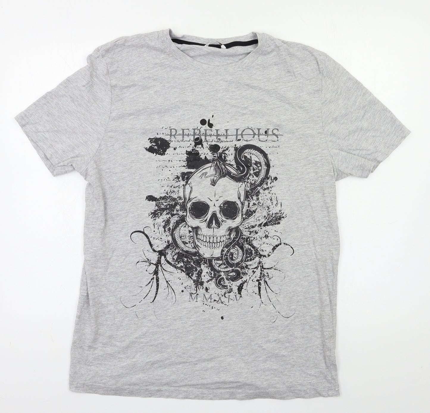 Pep&Co Mens Grey    T-Shirt Size L  - Skull