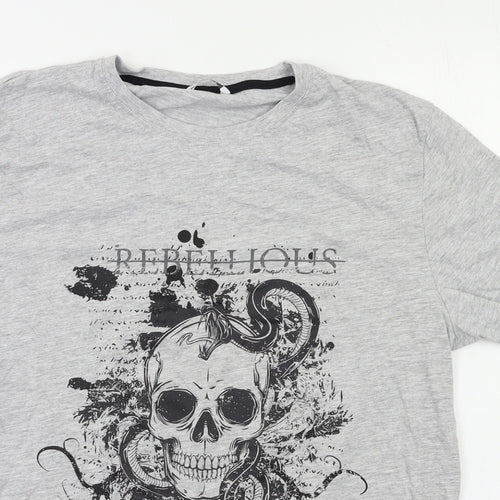 Pep&Co Mens Grey    T-Shirt Size L  - Skull