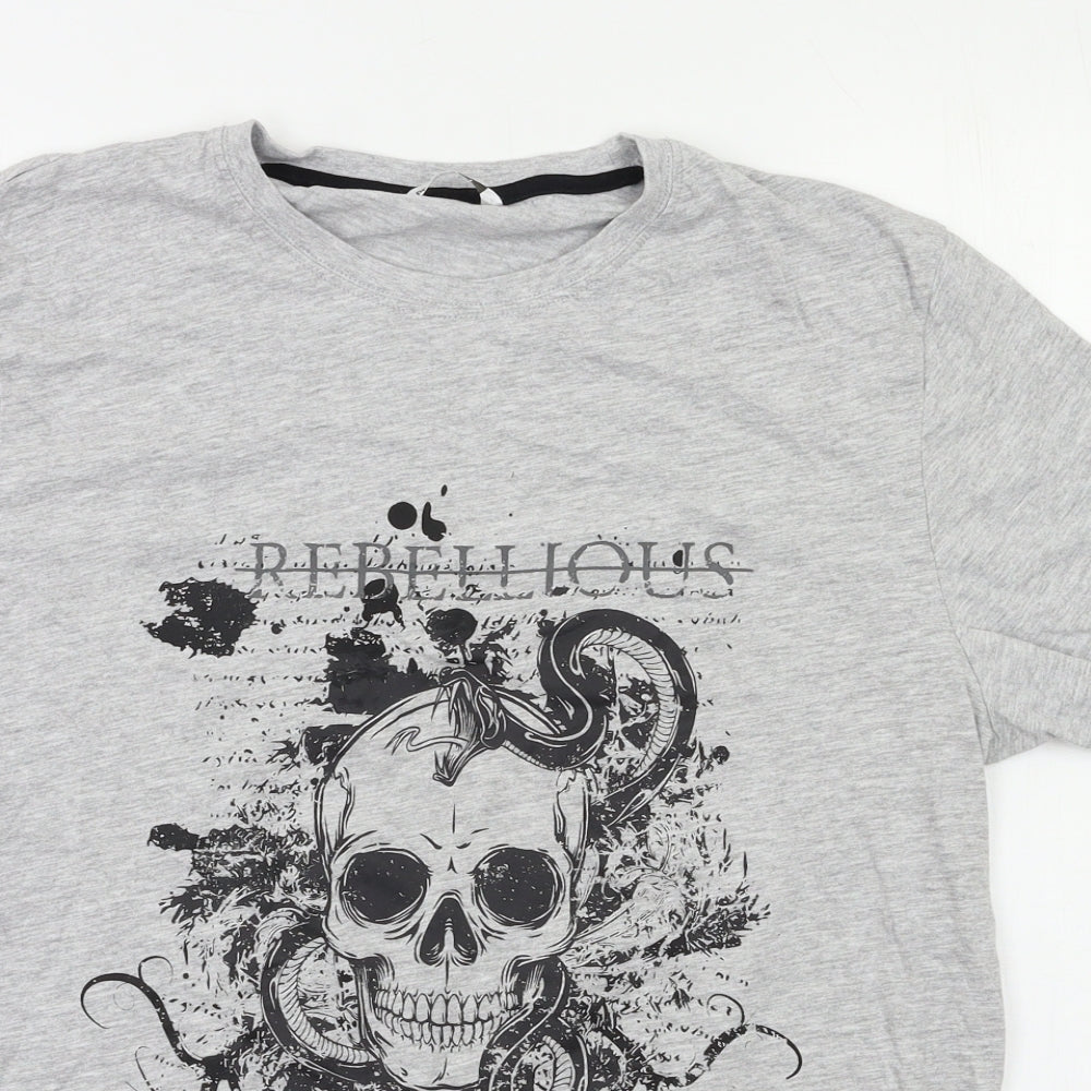 Pep&Co Mens Grey    T-Shirt Size L  - Skull