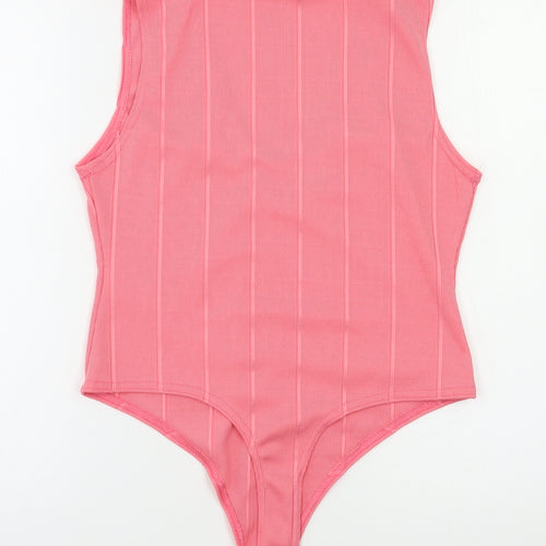 Boohoo Womens Pink Striped  Bodysuit One-Piece Size 14