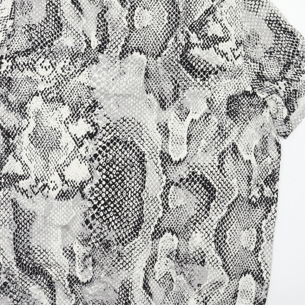 M&Co Womens Grey Animal Print  Basic Blouse Size 18