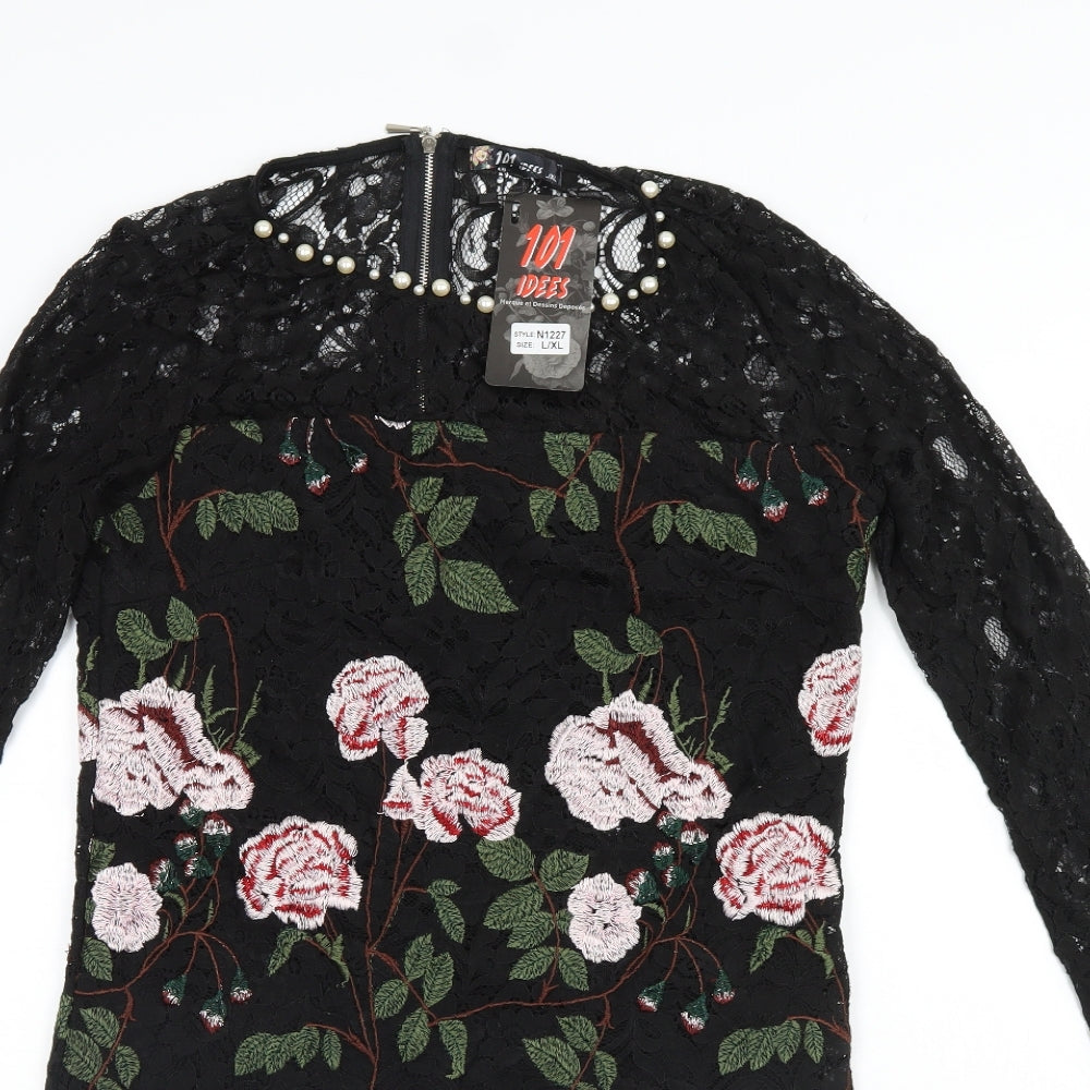 101 Idees Womens Black Floral  Mini  Size L