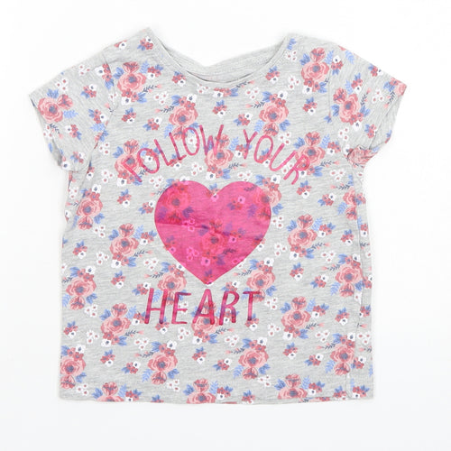 Priark Girls Grey Floral  Basic T-Shirt Size 2-3 Years