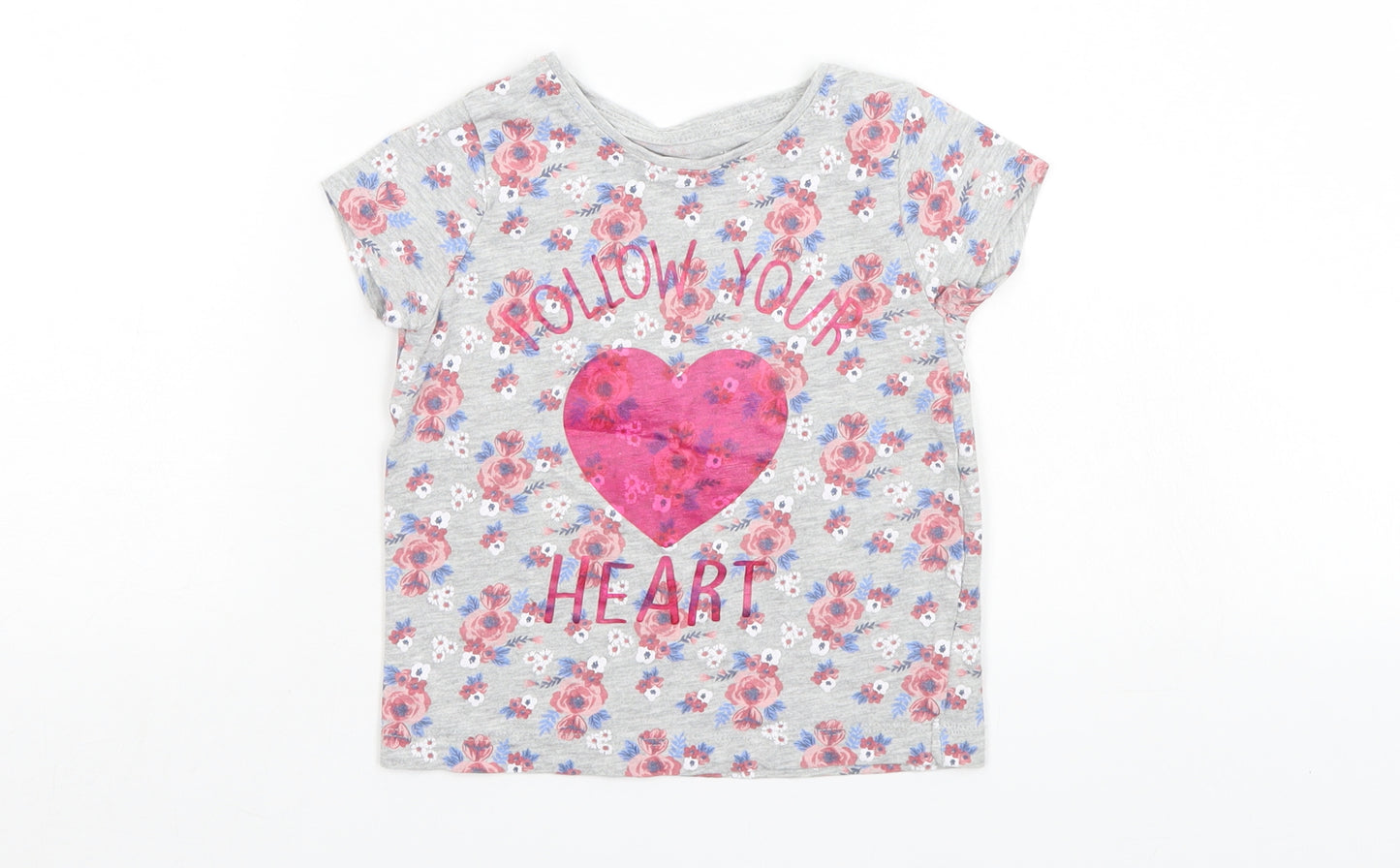Priark Girls Grey Floral  Basic T-Shirt Size 2-3 Years