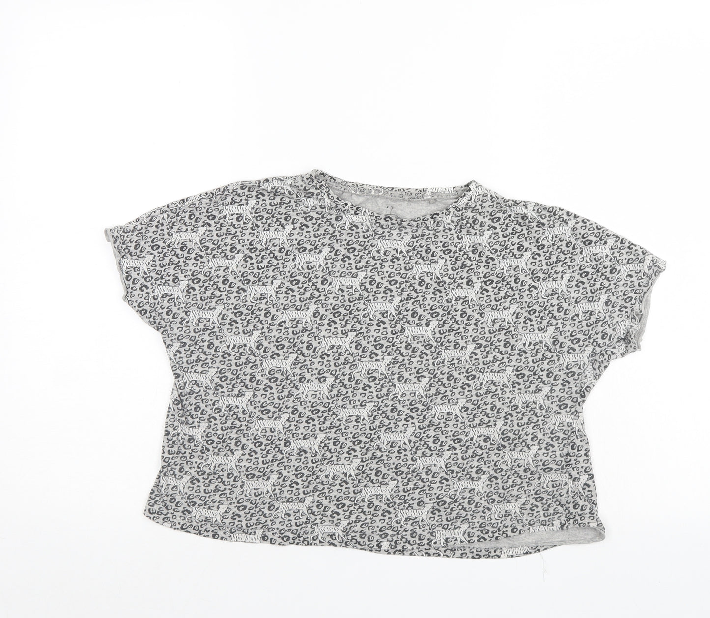 NEXT Girls Grey Animal Print   T-Shirt Size 11 Years