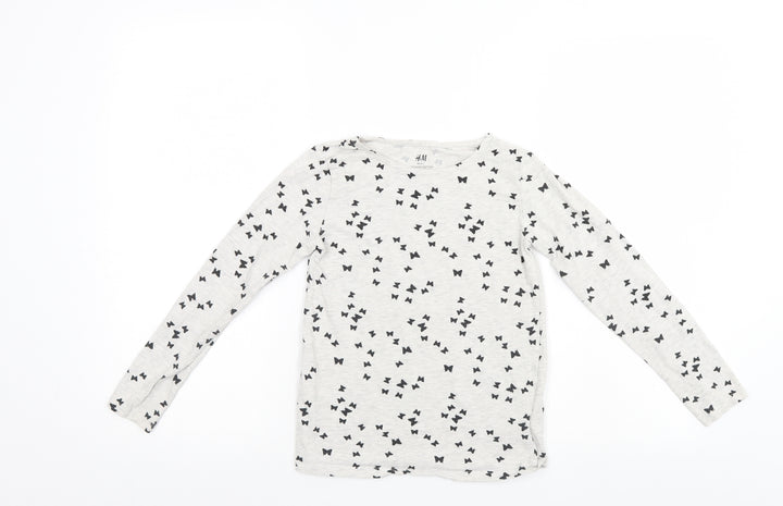 H&M Girls Grey Polka Dot  Henley Jumper Size 9-10 Years