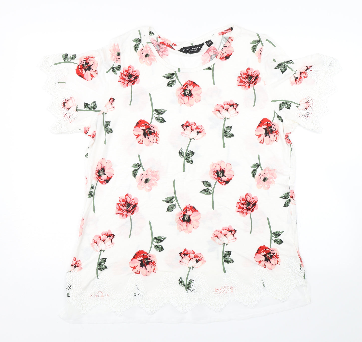 Dorothy Perkins Womens White Floral  Basic T-Shirt Size 18