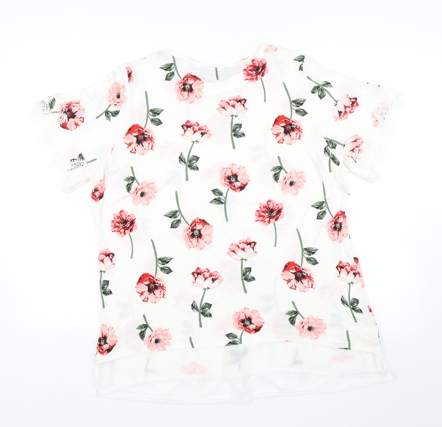 Dorothy Perkins Womens White Floral  Basic T-Shirt Size 18