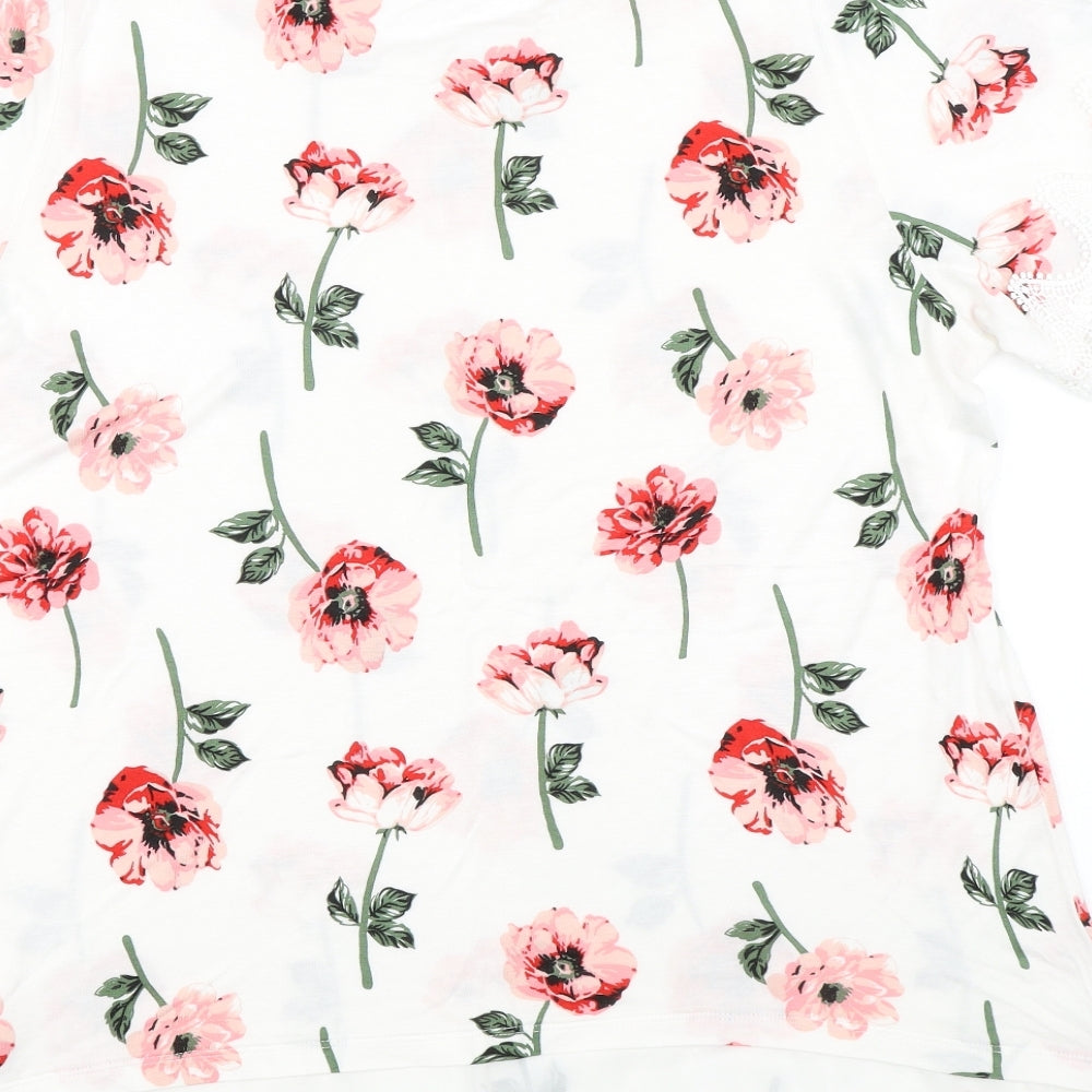 Dorothy Perkins Womens White Floral  Basic T-Shirt Size 18