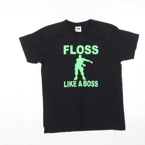 Fruit of the Loom Boys Black   Basic T-Shirt Size 9-10 Years  - Floss like a boss
