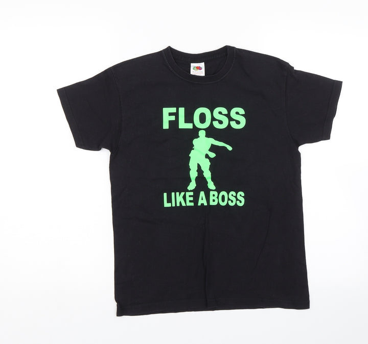 Fruit of the Loom Boys Black Basic T-Shirt Size 9-10 Years - Floss like a boss