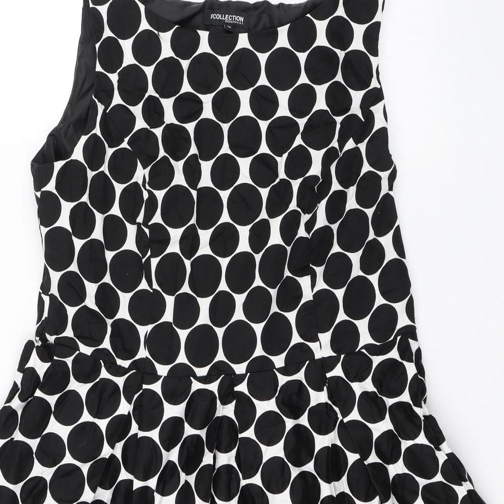 Debenhams Womens Black Polka Dot  A-Line  Size 16