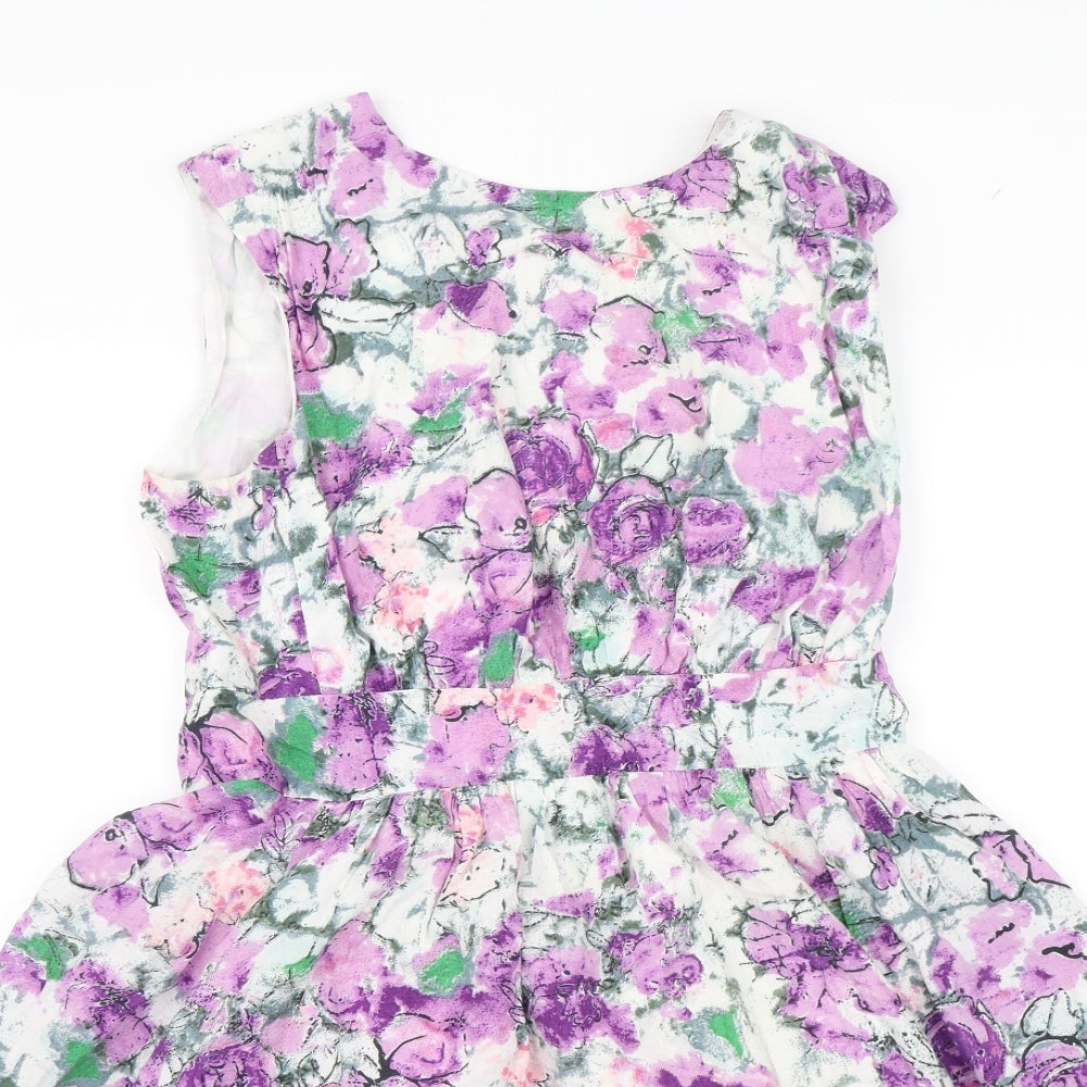 Emily and Fin Womens Purple Floral  A-Line  Size M