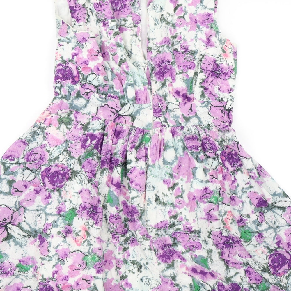 Emily and Fin Womens Purple Floral  A-Line  Size M
