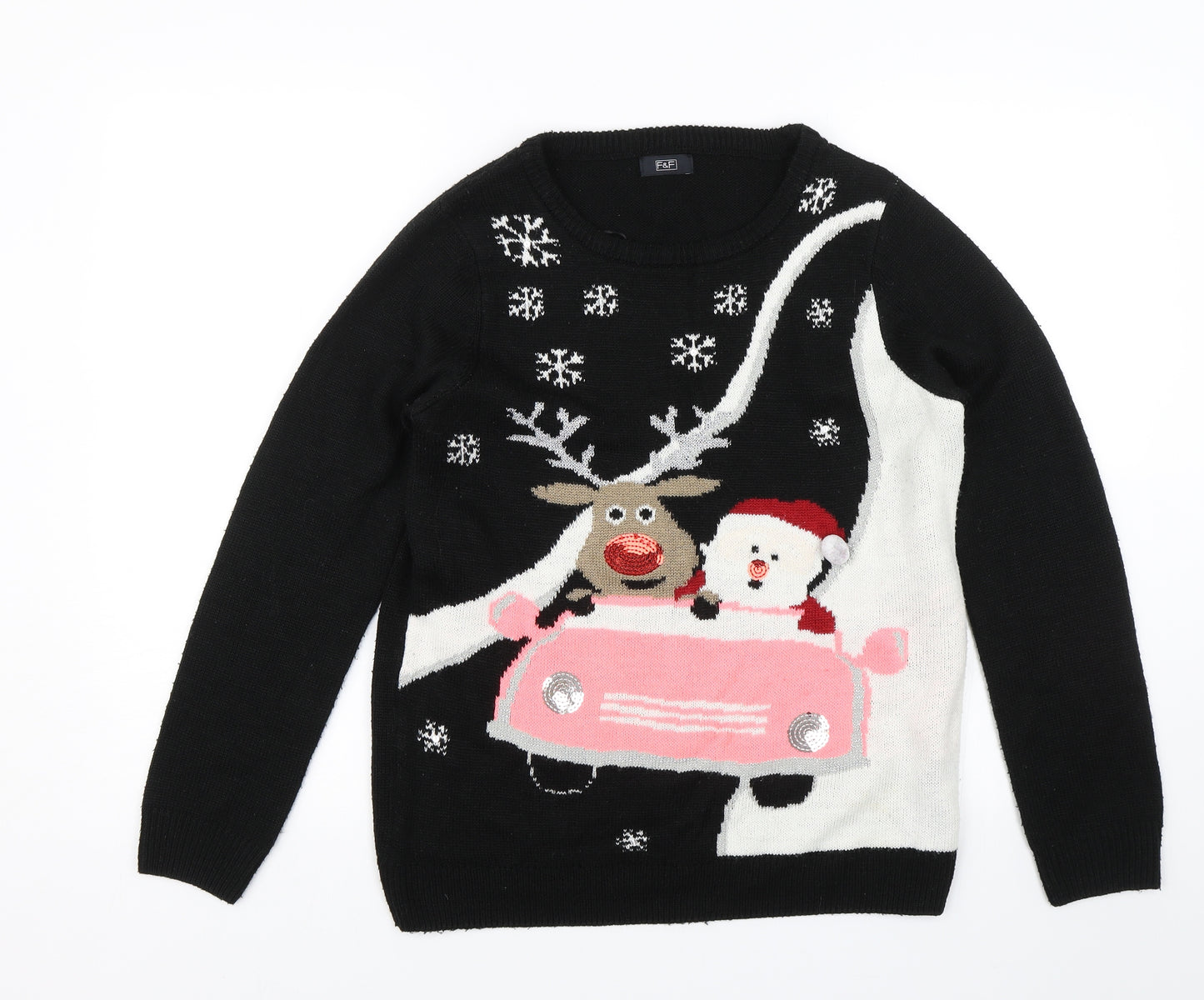 F&F Womens Black   Pullover Jumper Size 12  - Christmas jumper