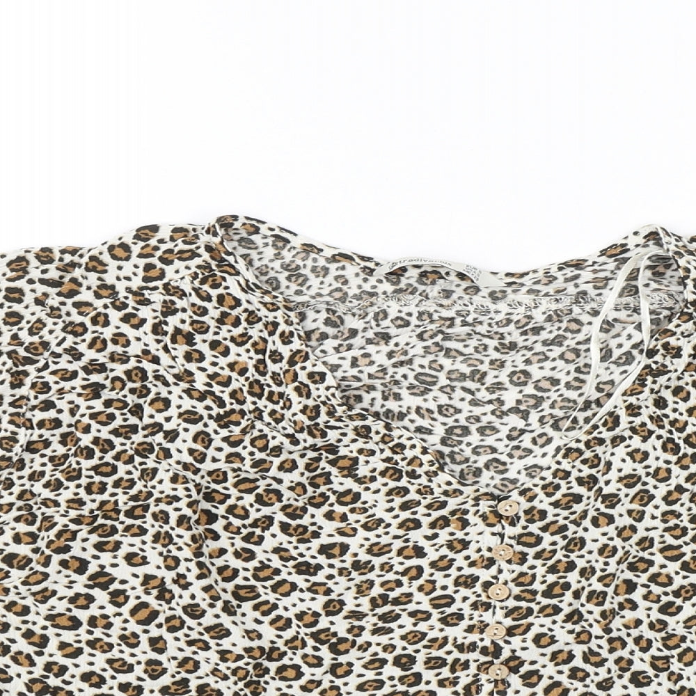 Astradivarius Womens Brown Animal Print  Basic Blouse Size S