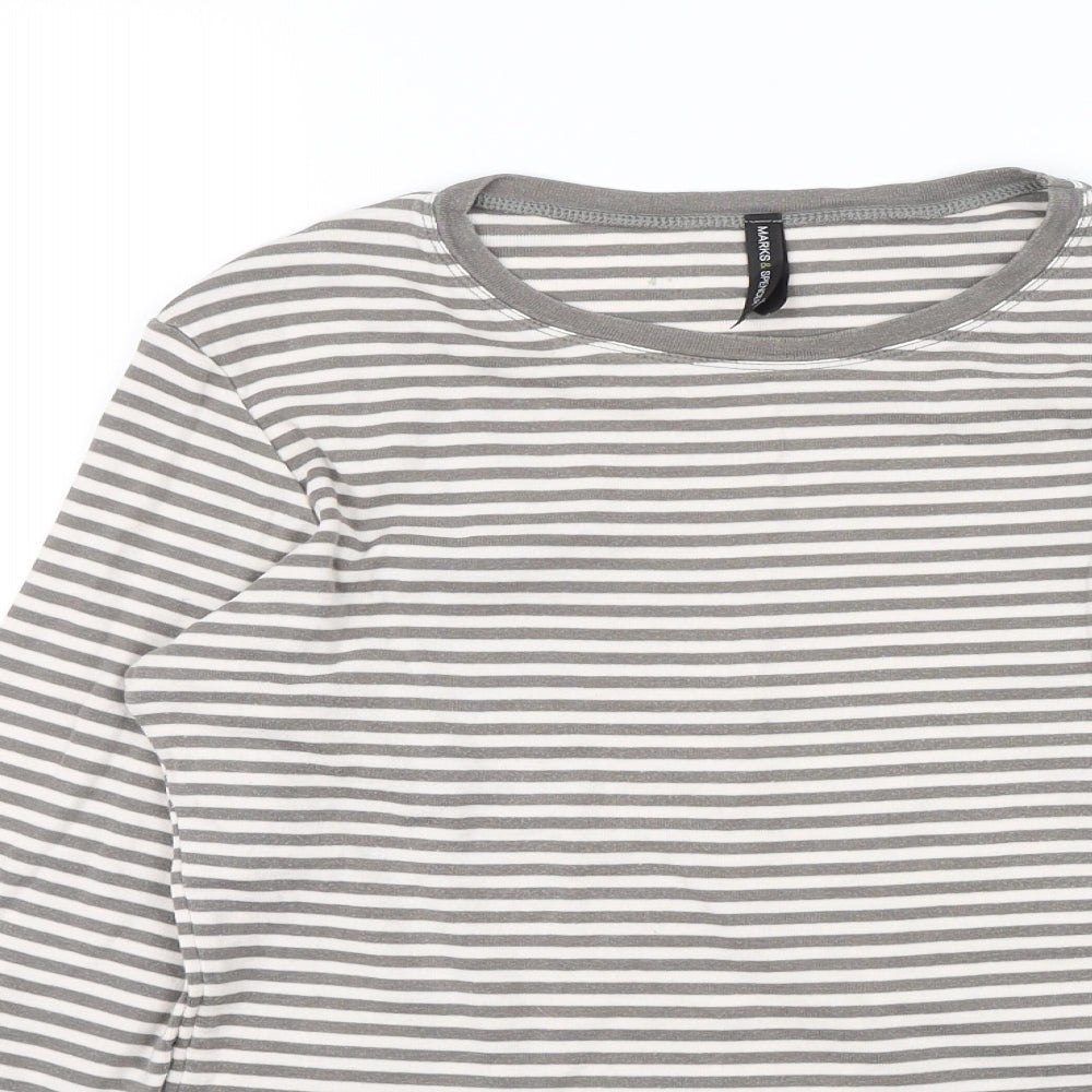 Marks and Spencer Womens Grey Striped  Basic T-Shirt Size 14