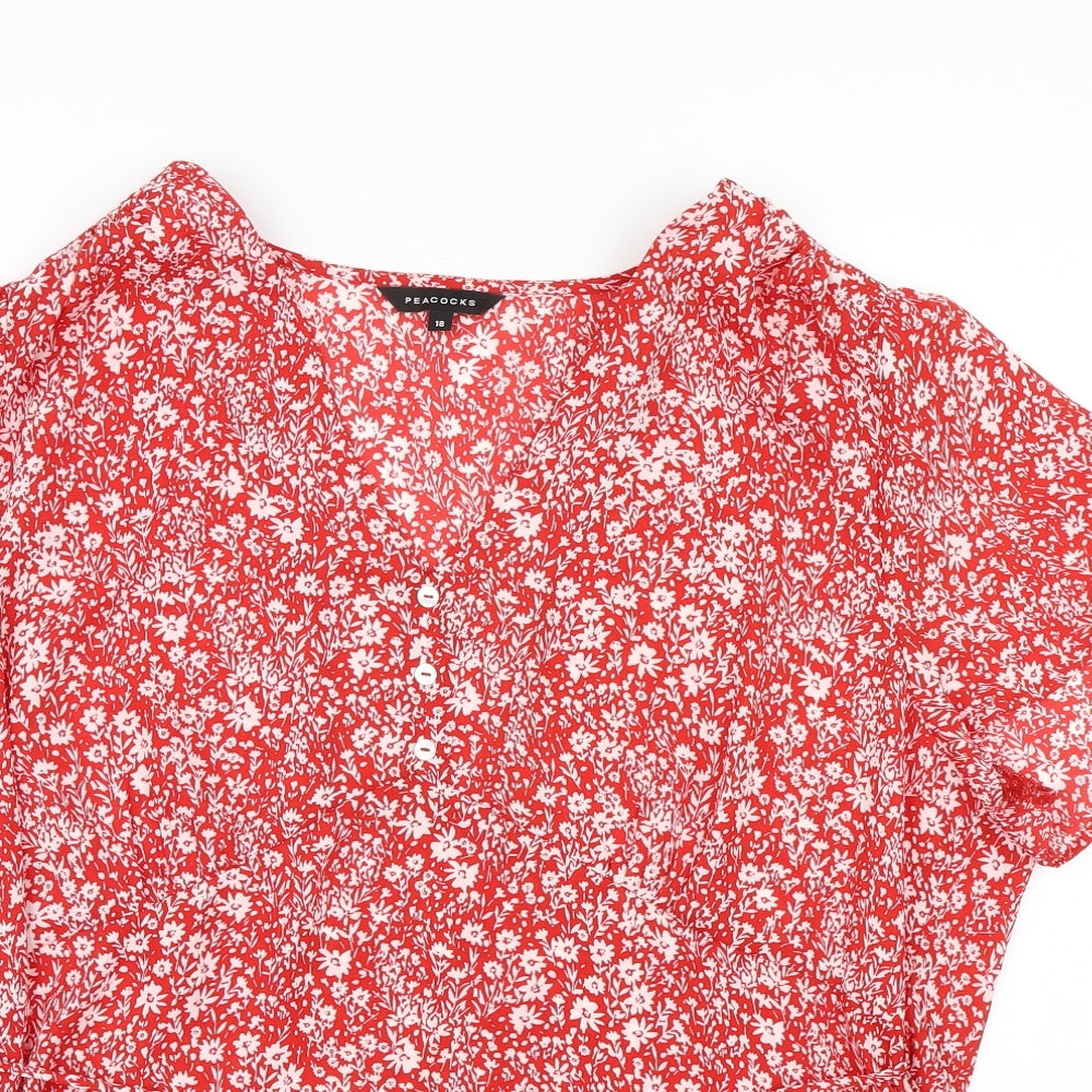 Peacocks Womens Red Floral  Basic Blouse Size 18