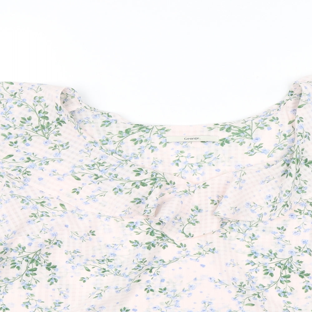 George Womens Pink Floral  Basic Blouse Size 14