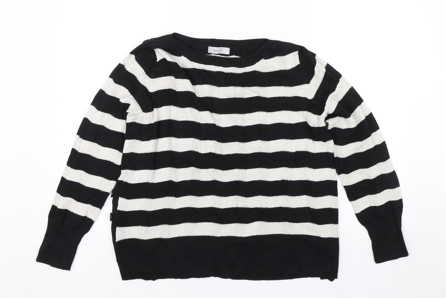lPer Una Womens Black Striped  Pullover Jumper Size 18
