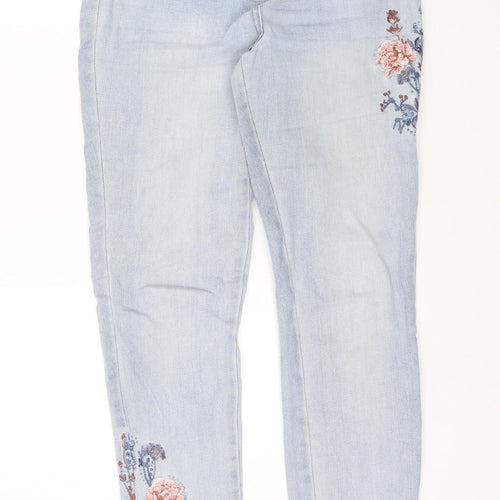 NEXT Womens Blue Floral Denim Skinny Jeans Size 14 L31 in