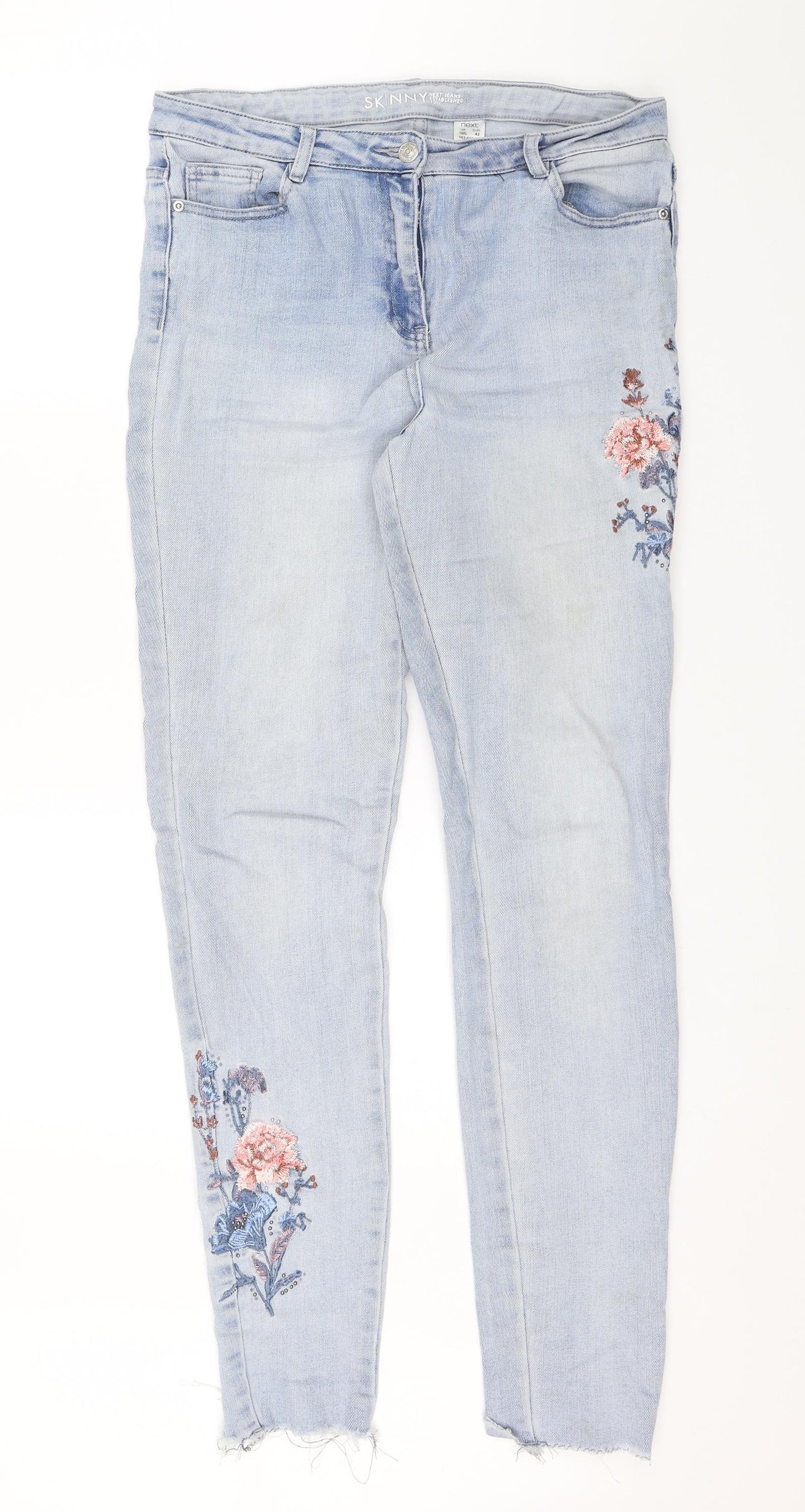 NEXT Womens Blue Floral Denim Skinny Jeans Size 14 L31 in