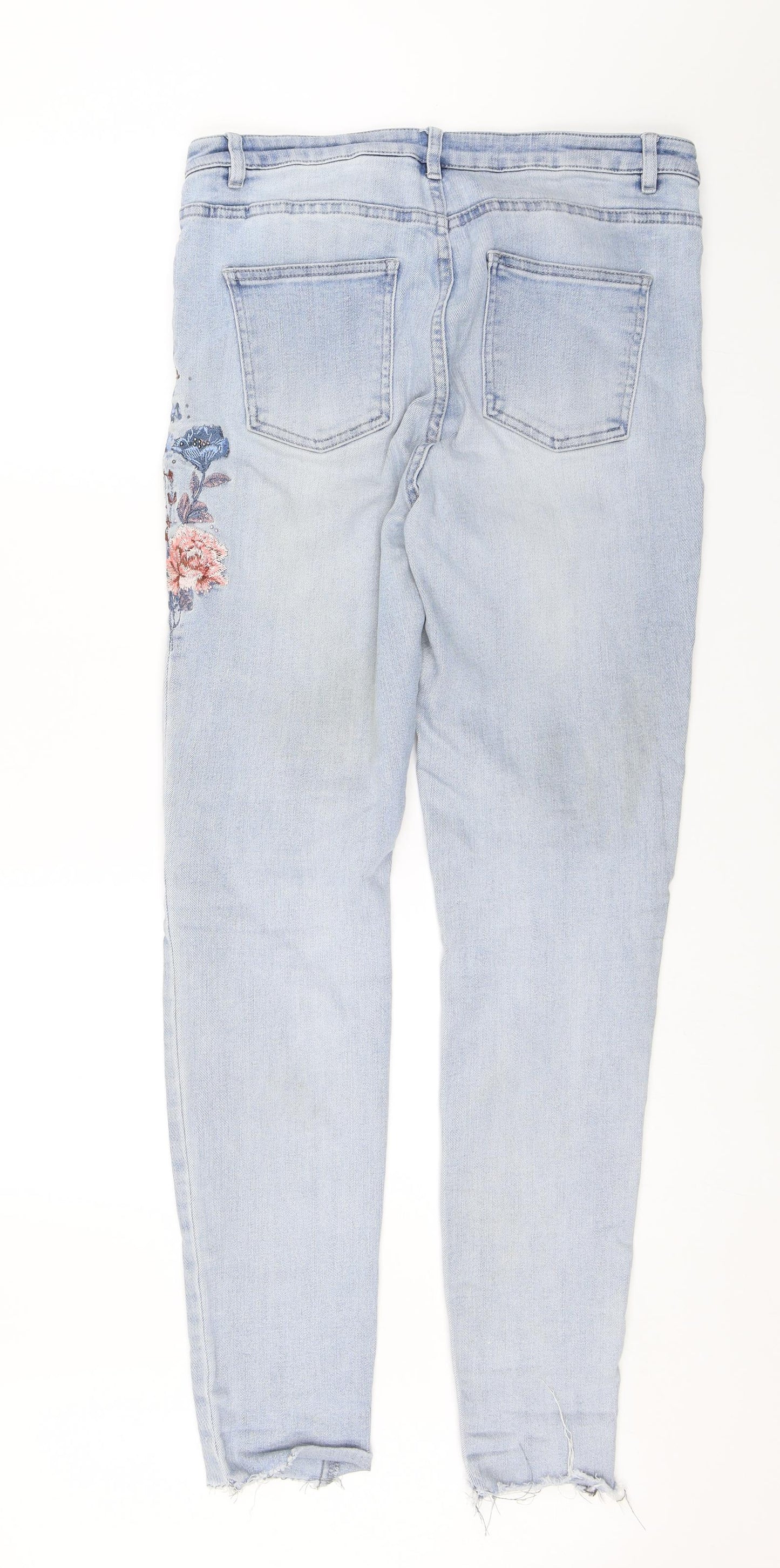 NEXT Womens Blue Floral Denim Skinny Jeans Size 14 L31 in