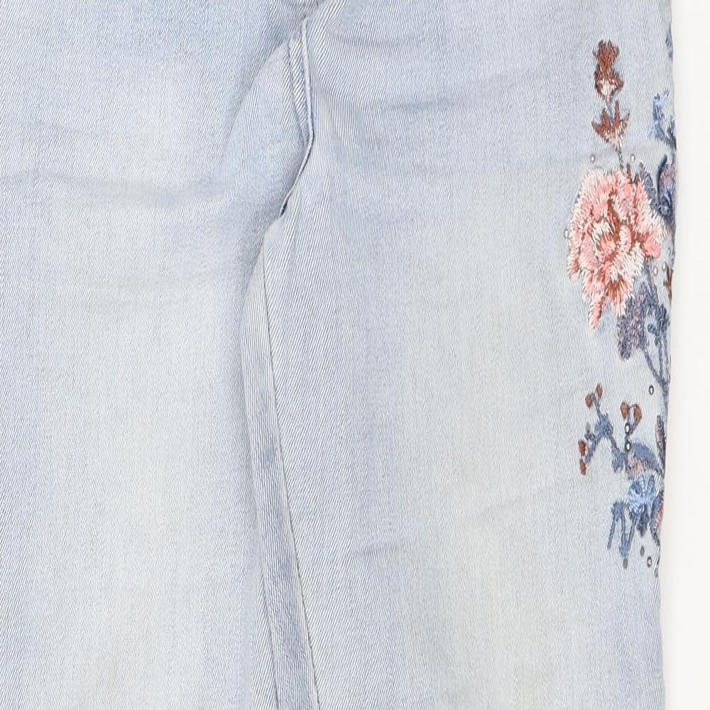 NEXT Womens Blue Floral Denim Skinny Jeans Size 14 L31 in