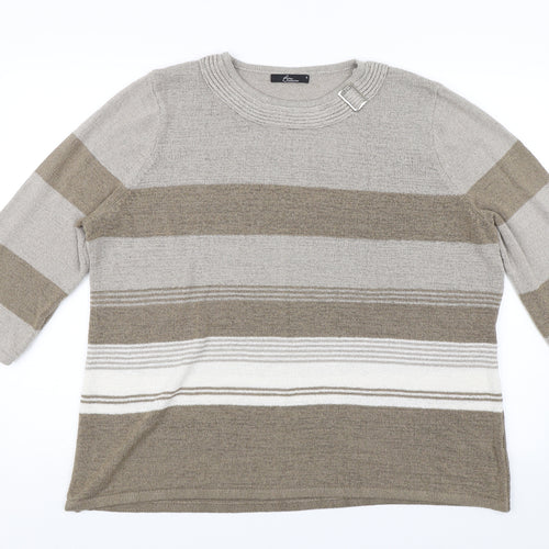 BM Collection Womens Brown Striped  Pullover Jumper Size XL