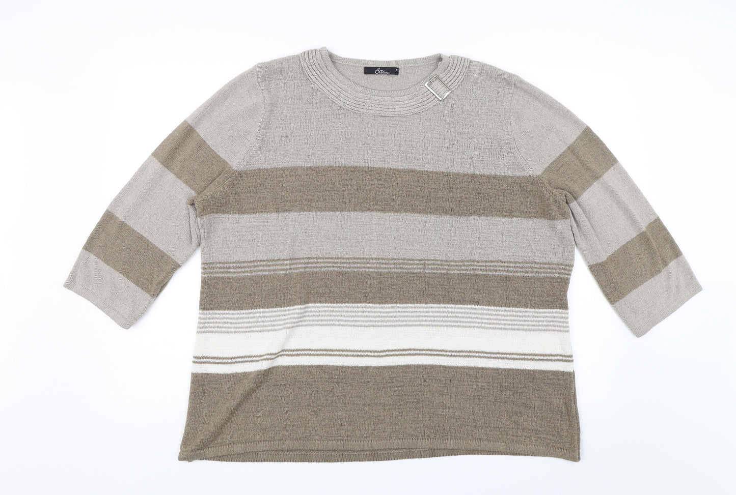 BM Collection Womens Brown Striped  Pullover Jumper Size XL