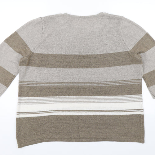 BM Collection Womens Brown Striped  Pullover Jumper Size XL