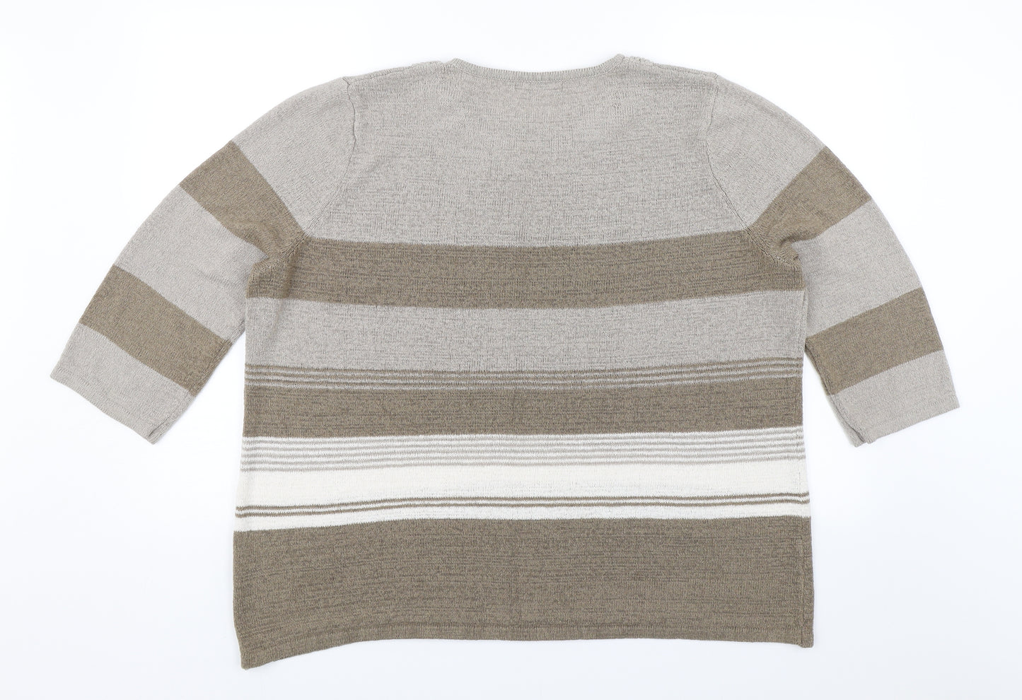 BM Collection Womens Brown Striped  Pullover Jumper Size XL