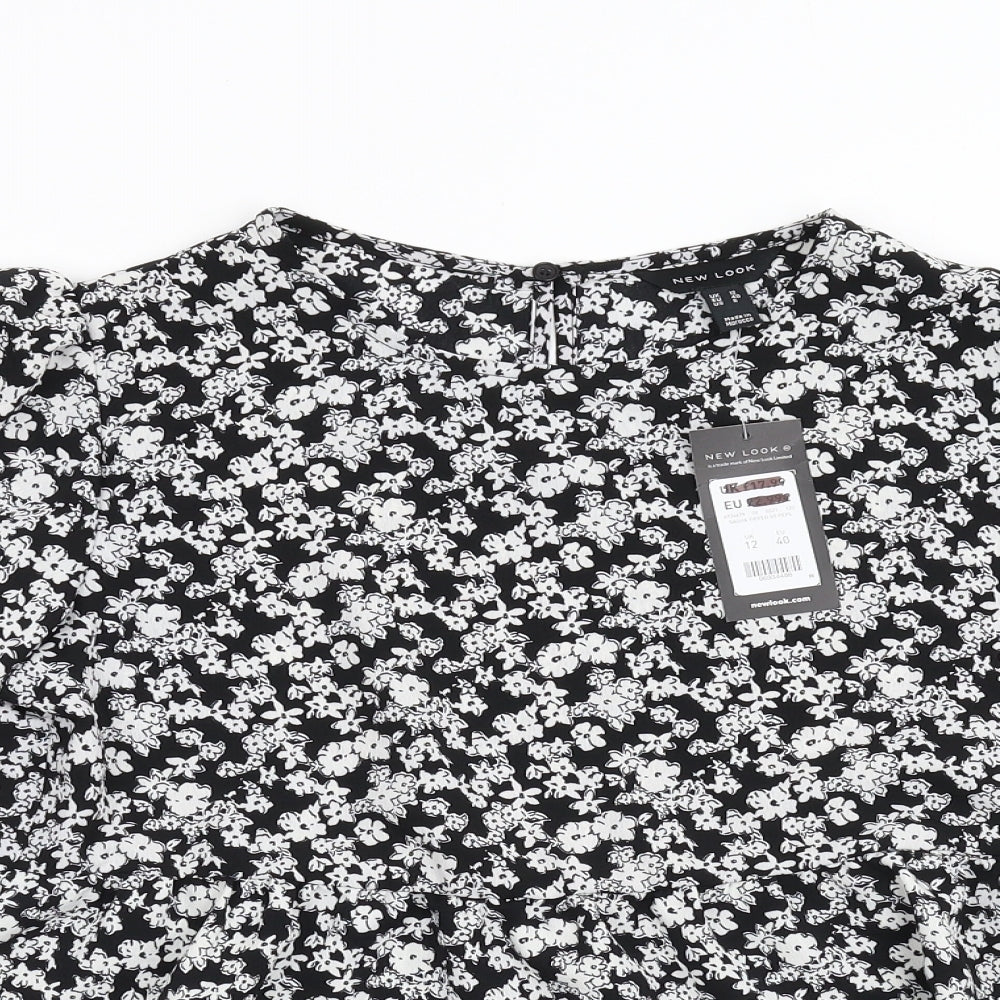 New Look Womens Black Floral  Basic Blouse Size 12