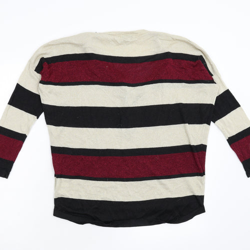 Blue Vanilla Womens Multicoloured Striped Knit Henley Jumper Size S