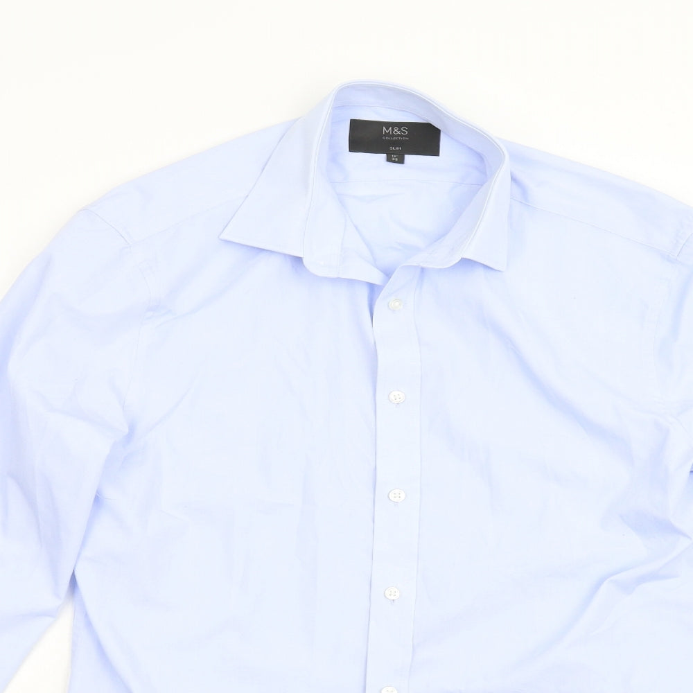 M&S Mens Blue    Button-Up Size 15
