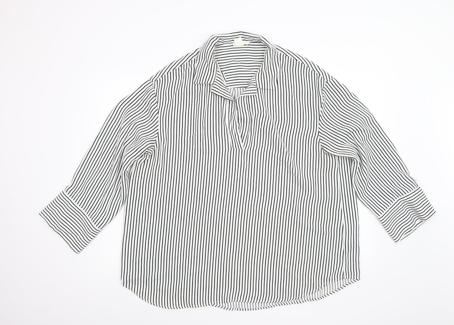 H&M Mens White Striped   Button-Up Size M