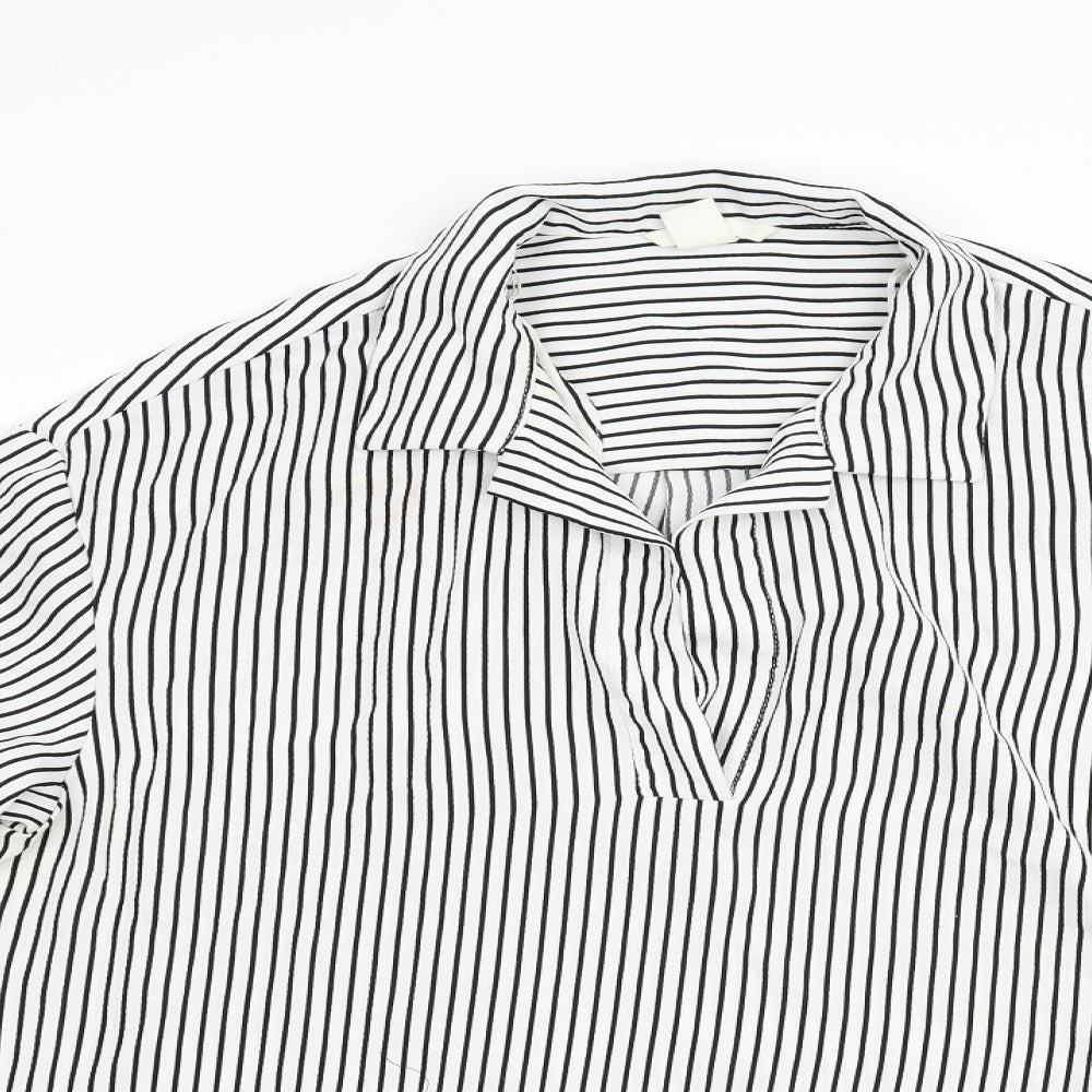H&M Mens White Striped   Button-Up Size M
