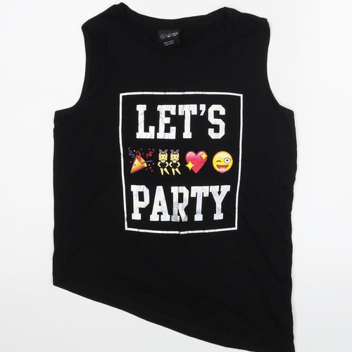 YD Girls Black   Basic T-Shirt Size 11-12 Years  - Let's Party