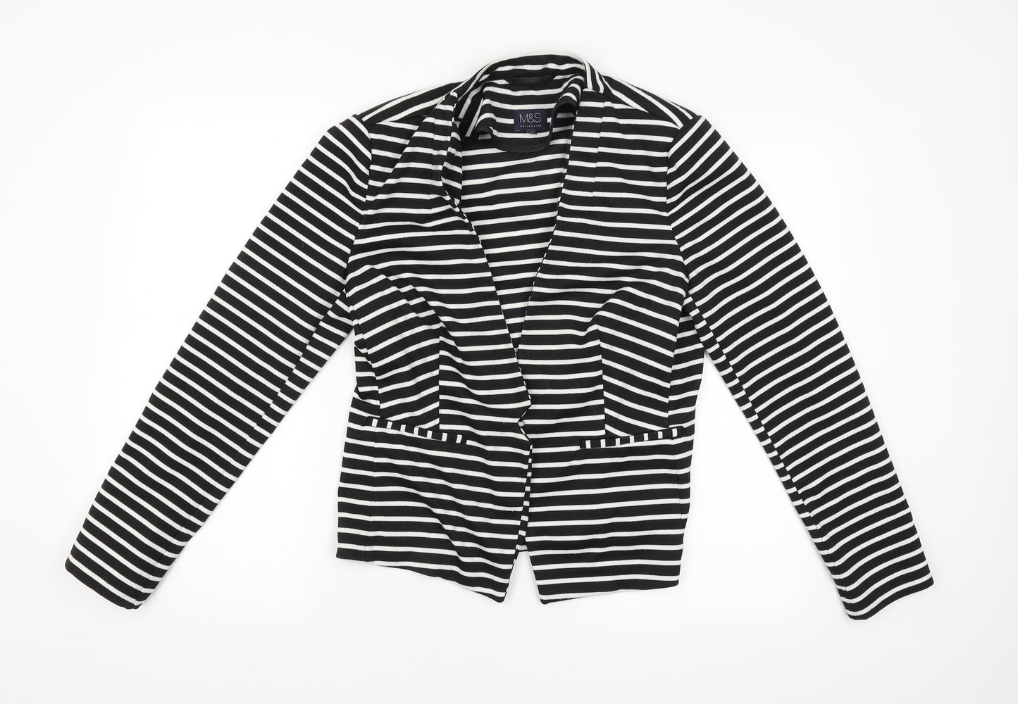M&S Womens Black Striped  Cardigan Jumper Size 14