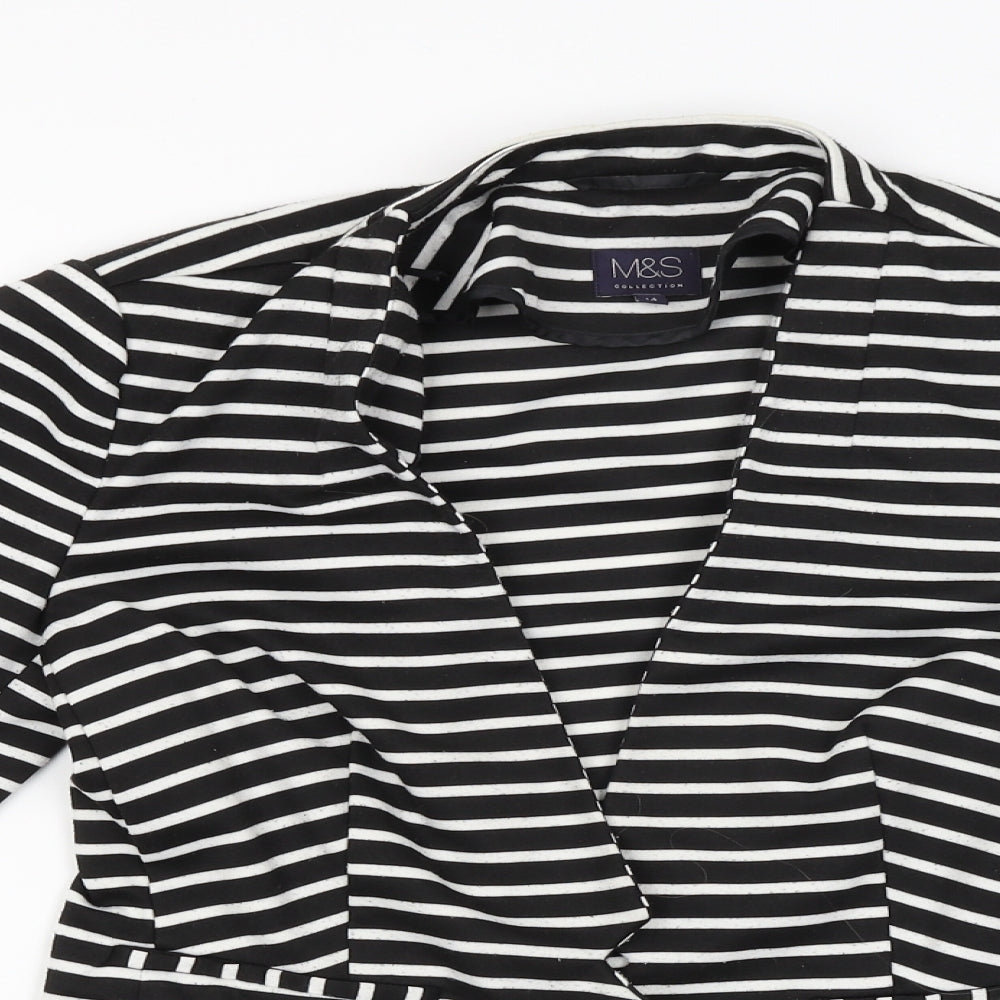 M&S Womens Black Striped  Cardigan Jumper Size 14