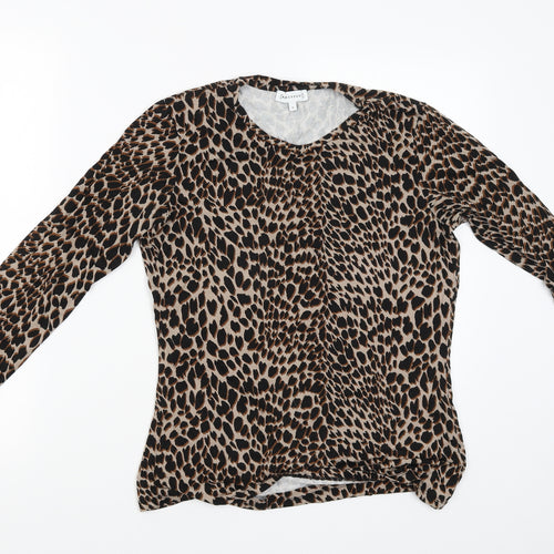 Warehouse Womens Brown Animal Print  Basic Blouse Size 12