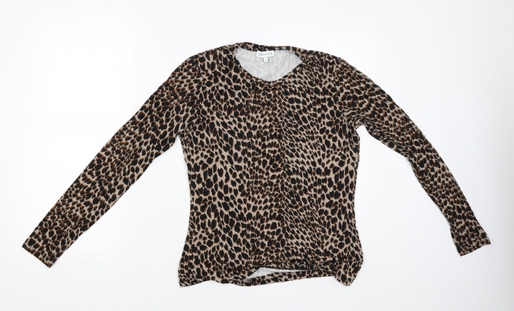 Warehouse Womens Brown Animal Print  Basic Blouse Size 12