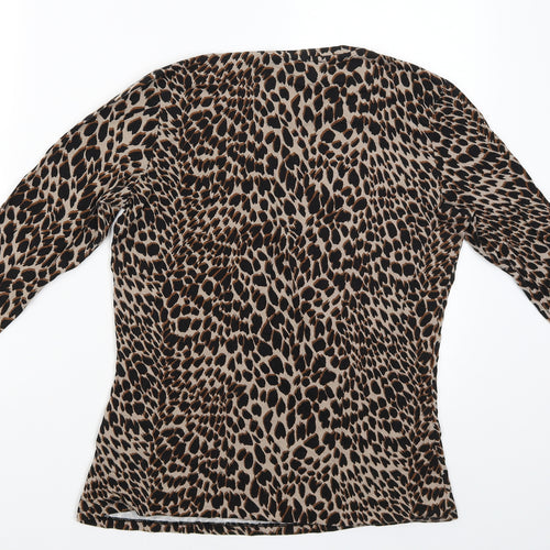 Warehouse Womens Brown Animal Print  Basic Blouse Size 12